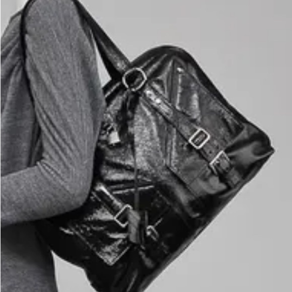Yves Saint Laurent Shiny Black Shoulder Bag with Silver Accents - Picture 14 of 16